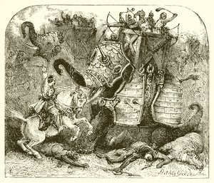 El elefante de guerra de los antiguos