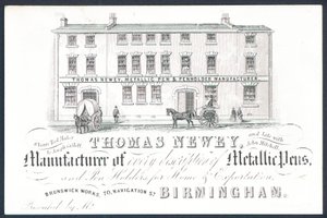 Thomas Newey, fabricante de plumas metálicas, tarjeta comercial