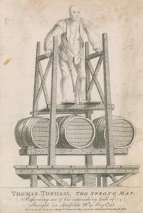 Thomas Topham, el hombre fuerte, realizando una de sus asombrosas hazañas de fuerza en Spitalfields, 28 de mayo de 1741