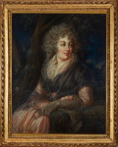 Retrato de tres cuartos de una dama con vestido del siglo XVIII de English School