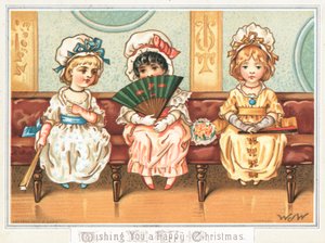 Tres niñas esperando, tarjeta de Navidad de English School