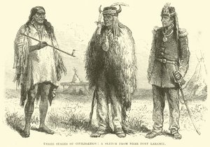 Tres etapas de la civilización, un boceto cerca de Fort Laramie de English School