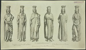 Tres estatuas sobre el Tribunal del Banco del Rey en Westminster Hall y tres sobre el Tribunal de Cancillería, 1784 de English School