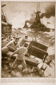 Arrojando por la borda todos los lujos inflamables cuando un acorazado se prepara para la acción, 1914-19 de English School