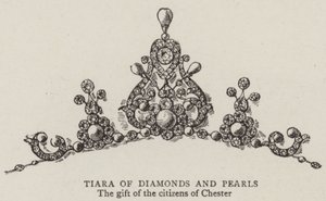 Tiara de diamantes y perlas de English School