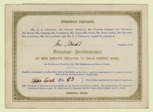 Entrada para la actuación dramática amateur de Charles Dickens, 1845 de English School
