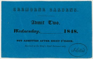 Entrada para los Jardines de Cremorne, Londres, 1848