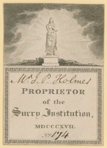 Entrada para Propietario de la Institución de Surrey, fechada en 1817 de English School