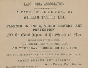 Entrada para una conferencia de William Tayler de la Asociación de la India Oriental