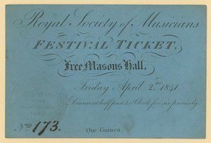 Entrada para el Festival de la Royal Society of Musicians, Free Masons Hall de English School
