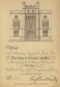 Entrada para la colocación de la primera piedra de la Escuela de la Ciudad de Londres, 21 de octubre de 1835