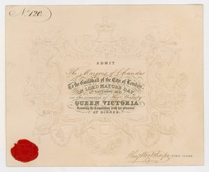 Entrada a Guildhall, Ciudad de Londres, para admitir al Marqués de Chandos en el Día del Alcalde, 9 de noviembre de 1837, para la cena en honor a la Reina Victoria