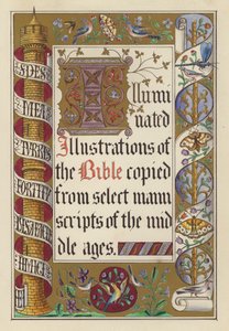 Ilustración de la portada de las ilustraciones iluminadas de la Biblia (litografia en color)