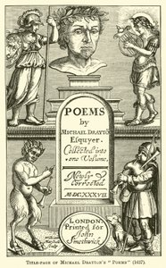 Portada de los poemas de Michael Drayton, 1637 de English School