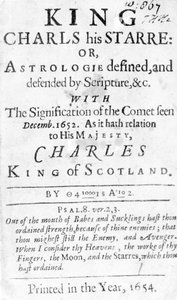 Página de título de King Charls his Starre: Or, Astrologie defined and defended by Scripture, &c., publicado en 1654 de English School