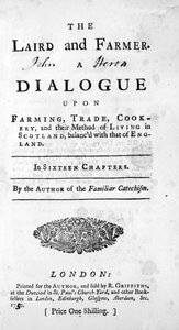 Página de título para The Laird and Farmer por el autor de The Familiar Catechism, publicado en 1750 de English School