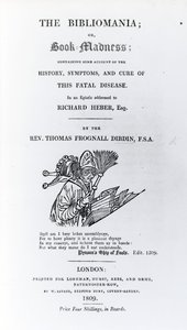 Página de Título de La Bibliomanía por Rev. Thomas Frognall Dibdin, publicado 1809 (papel impreso)