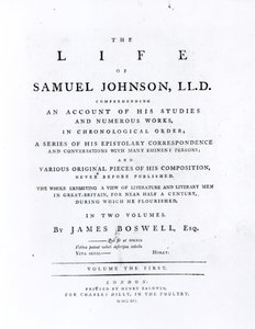 Página de título, de La vida de Samuel Johnson por James Boswell (1740-1795)