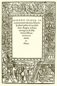 Portada del libro de Enrique VIII contra Lutero de English School