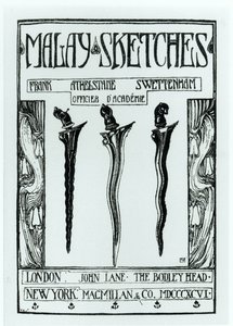 Página de título de Bocetos Malayos por Frank Athelstane Swettenham, publicado en 1896 de English School