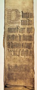 Página de título del rollo de súplicas del Banco del Rey para el término de Hilary, 1487 de English School