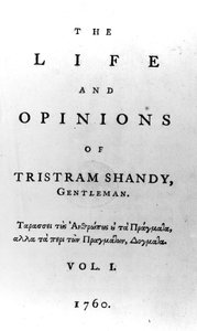 Página de título de La vida y opiniones de Tristram Shandy, caballero por Laurence Sterne, publicada en 1760 de English School
