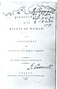 Portada de Vindicación de los Derechos de la Mujer de Mary Wollstonecraft, publicada en 1792 de English School