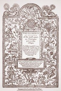 Portada de la temprana traducción de los Elementos de Euclides, impresa por John Day, Londres, 1570-71