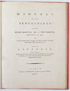 Portada de las Actas del consejo de guerra celebrado en Portsmouth, 12 de agosto de 1792, publicada en Londres, 1794 de English School