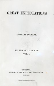 Portada de Grandes Esperanzas de Charles Dickens, primera edición, 1861 de English School
