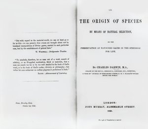 Portada de Sobre el Origen de las Especies de Charles Darwin, publicada en 1859 de English School