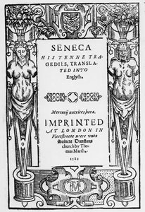 Portada de Senecas Tenne Tragedies traducidas al inglés, publicadas en 1581 de English School