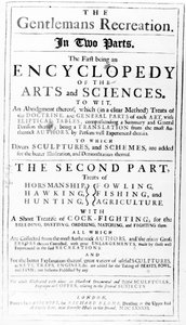 Portada de The Gentlemans Recreation publicado por Richard Blome, 1686 de English School