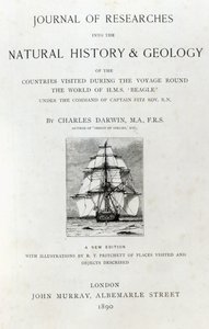 Portada de El Viaje del Beagle de Charles Darwin, edición publicada en 1890 de English School