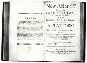 Portadas de La Nueva Atlántida de Francis Bacon, edición publicada en 1660 de English School