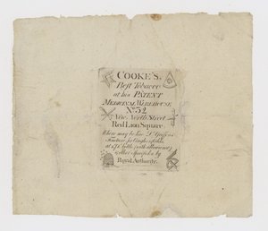 Tarjeta comercial de tabaquero y fabricante de rapé, Cookes de English School