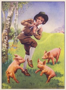 Tom, Tom, el hijo del gaitero y los tres cerditos (litografía en color) de English School