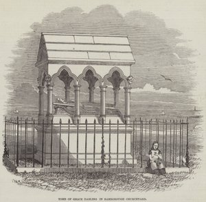 Tumba de Grace Darling en el Cementerio de la Iglesia de Bamborough (grabado) de English School