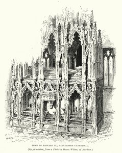 Tumba del rey Eduardo II, catedral de Gloucester (grabado) de English School