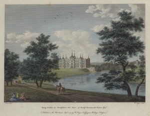 Castillo de Tong, Shropshire, la residencia de Benjamin Channock Payne (grabado en color) de English School