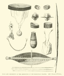Herramientas y adornos de los aborígenes de las Islas Marquesas, después de Dumont D
