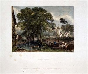 Iglesia de Tooting, grabado por J D Harding & G Cooke de English School