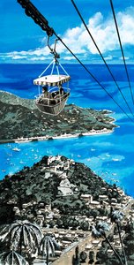 Turistas usando el teleférico en las Islas Vírgenes