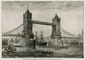 Puente de la Torre en Marea Alta, con el puente levadizo levantado de English School