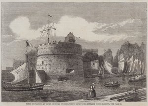 Torre de Francisco I en Havre, en Proceso de Demolición para mejorar la Entrada al Puerto (grabado) de English School