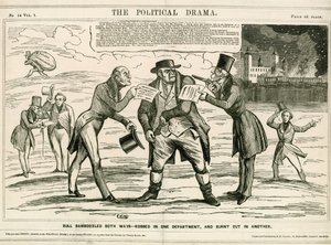 Incendio de la Torre de Londres, 1841. Caricatura de English School