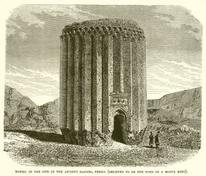 Torre en el sitio de la antigua Raghes, Persia (se cree que es la tumba del rey mogol)