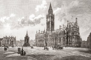 Town Hall, Albert Square, Manchester, de "Cities of the World", publicado hacia 1893 (impresión) de English School