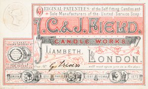 Tarjeta comercial, J C and J Field Candle Works de English School