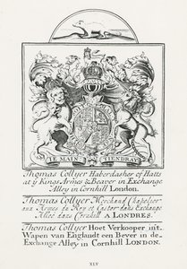 Tarjeta comercial de Thomas Collyer, Cornhill Haberdasher de English School